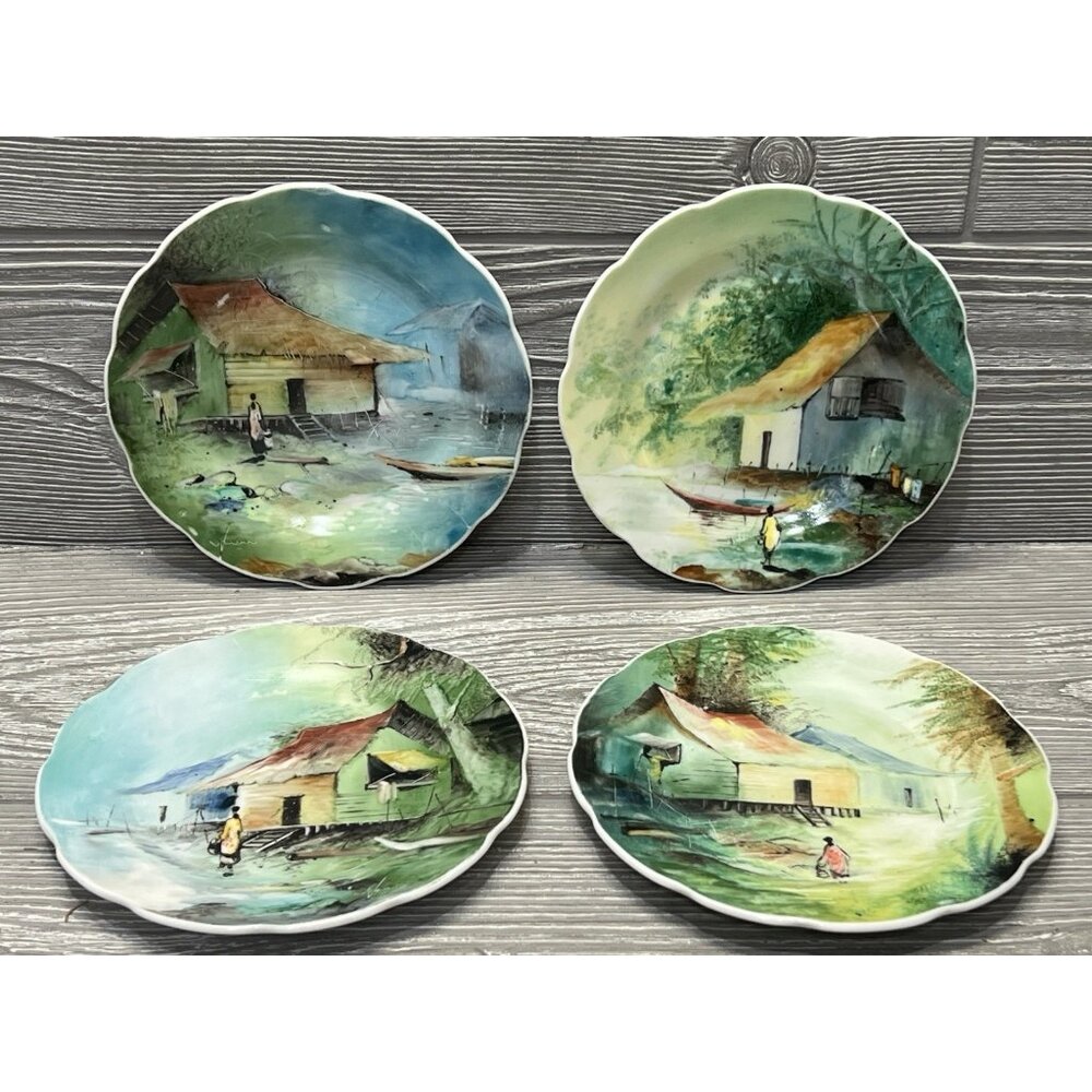 Studiocraft Singapore Handpainted 6” Decorative Plates Set of 4 Vintage 1972